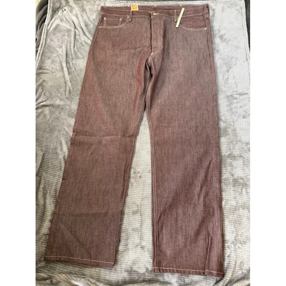 Levis 501 XX Original Fit Jeans Mens 44x34 Burgundy Brown White Stitch Denim NEW